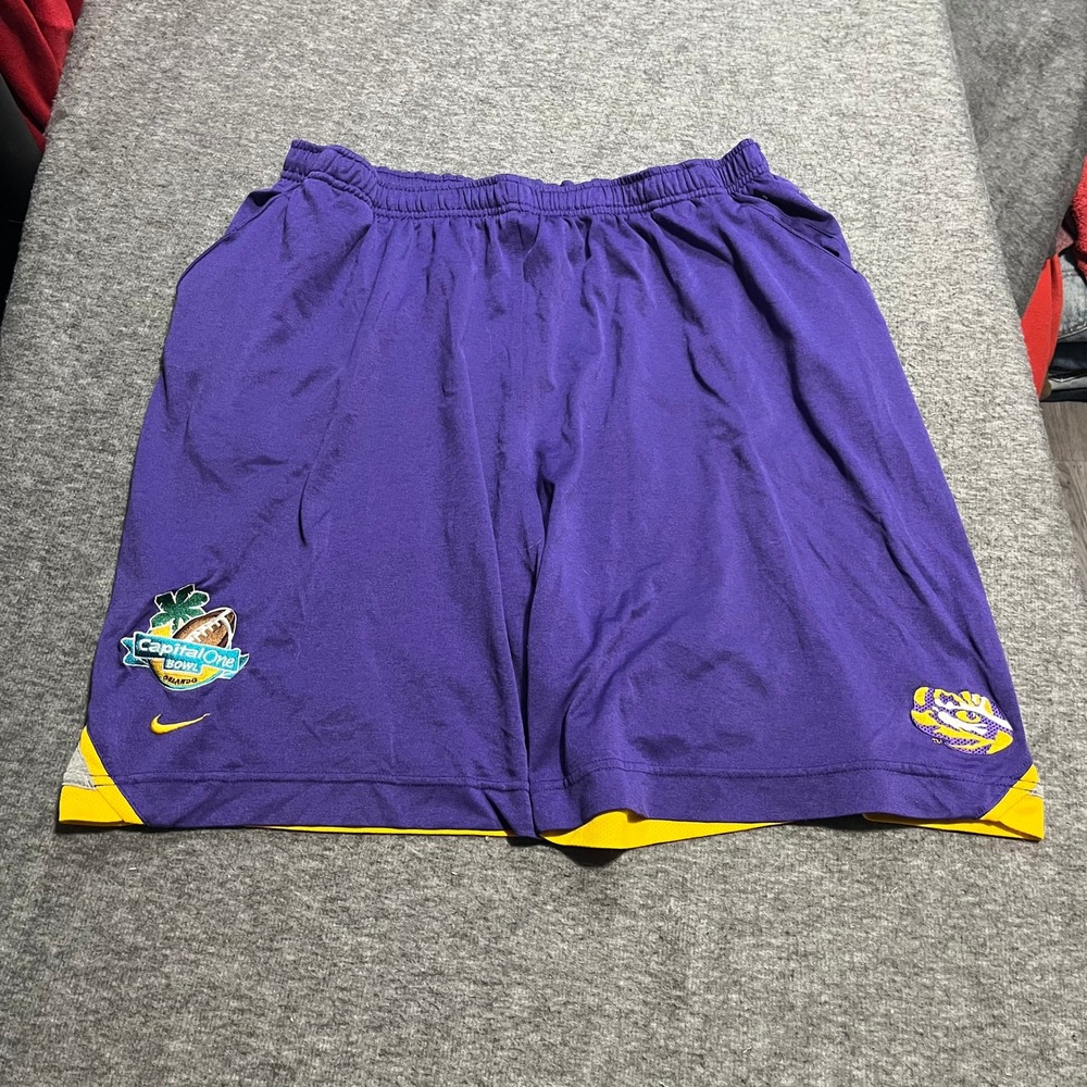 Nike LSU Tigers Capital One Bowl Team Issue Shorts Mens XL Purple Yellow Grey